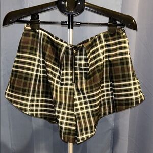 Free People High Waist Plaid Shorts - Brown and White